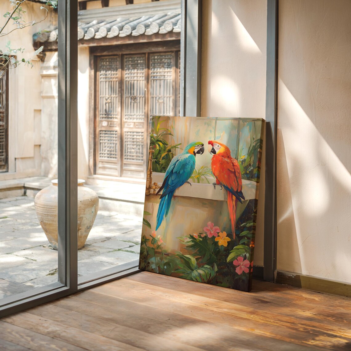 Tropical Parrots In Botanical Setting Art Print - Image 4