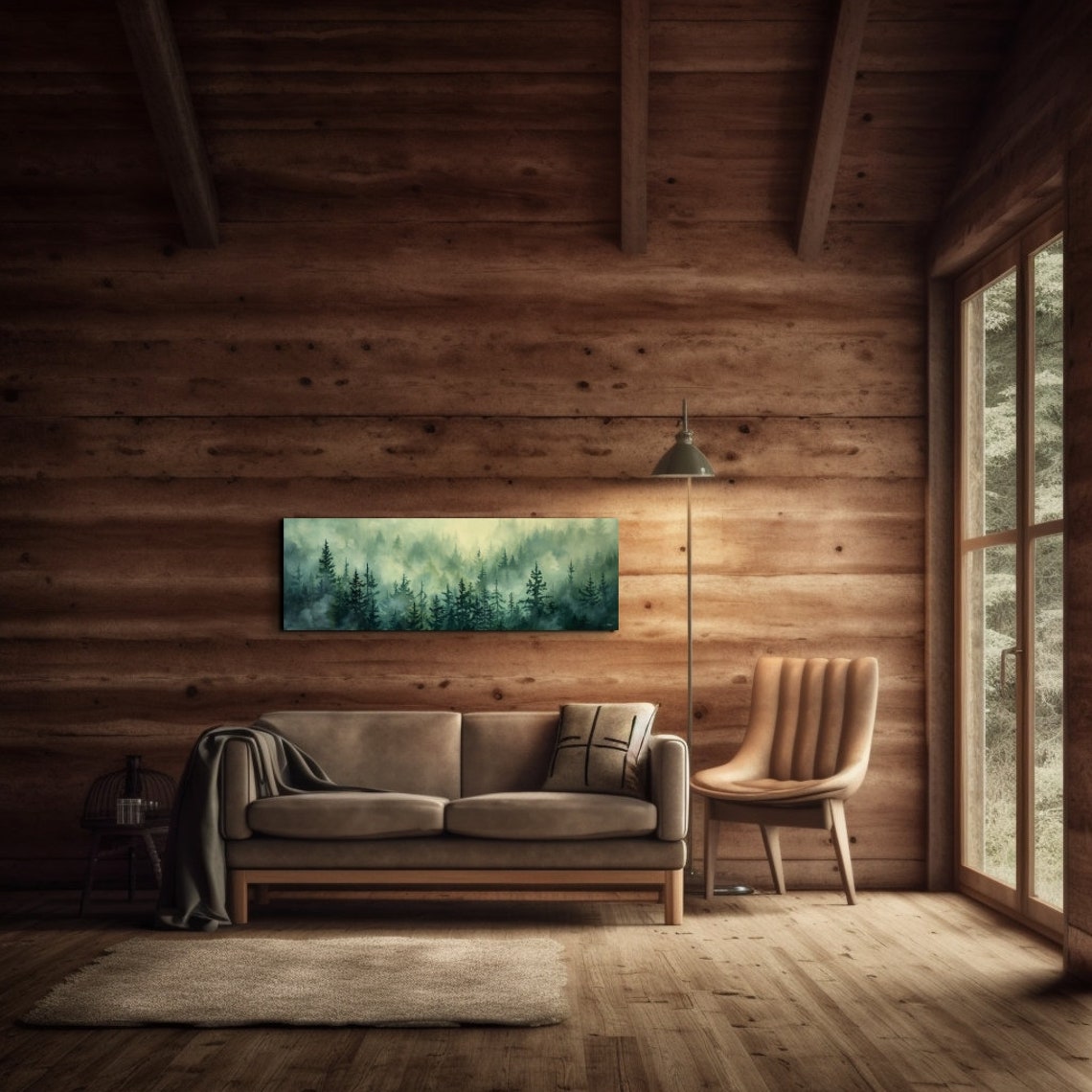 Misty Green Forest Layers in a Soft Watercolor Wash Panoramic Poster - Image 6