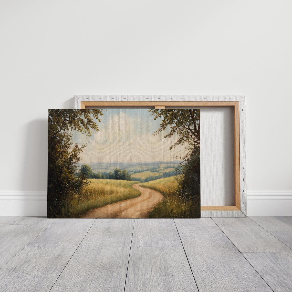 Winding Dirt Road Through Golden Meadow Vintage Countryside Poster - Image 3