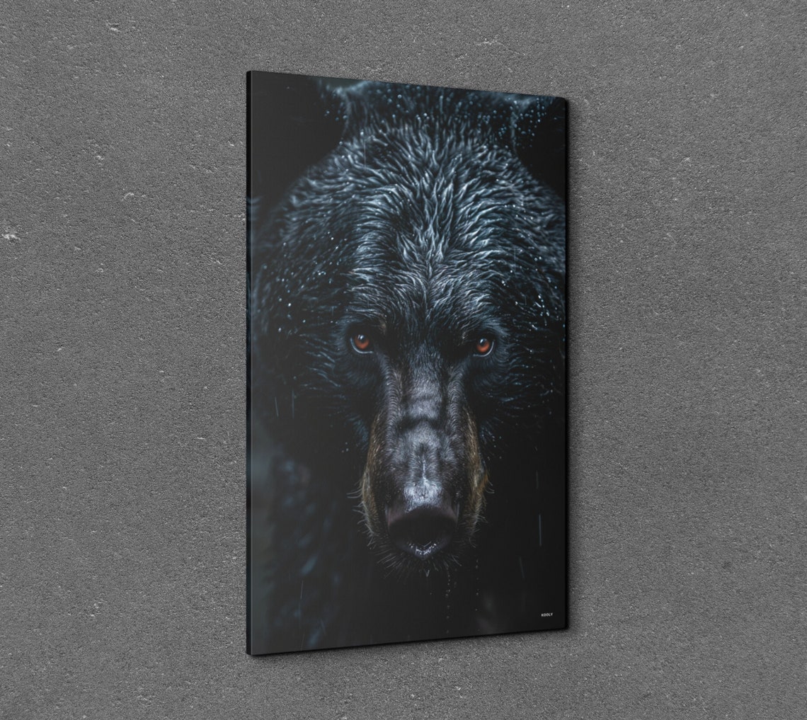 Black Bear Face Wet Fur Rain Close-Up Intense Wildlife Wall Art - Image 7