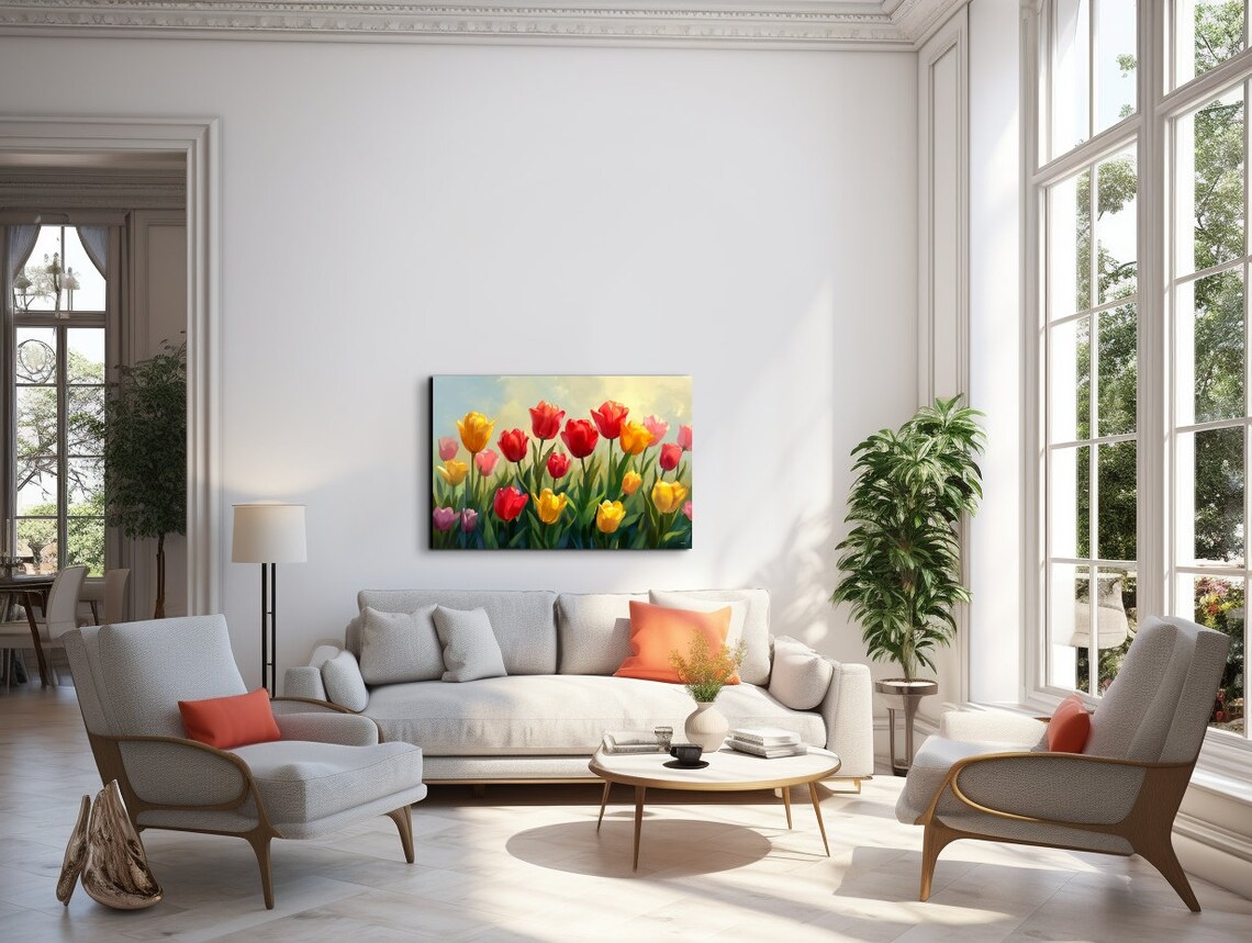 Colorful Tulip Garden Red Yellow Oil Painting Spring Flower Poster - Image 7