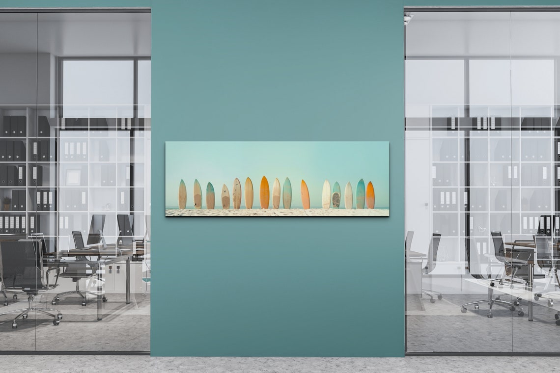 Pastel Surfboards Lined Up on a Retro Beach Panoramic Poster - Image 7