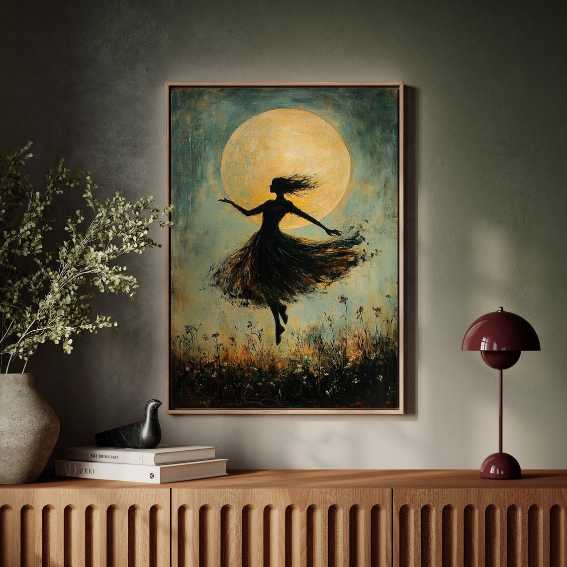 Silhouette Dancing In Moonlight, Whimsical Abstract Night Scene - Image 7
