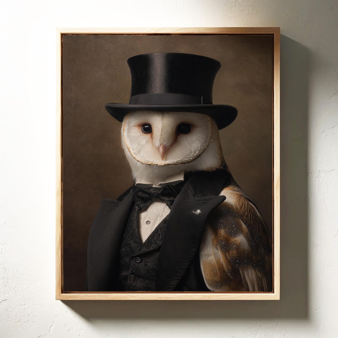 Distinguished Barn Owl In Top Hat And Tuxedo Gentleman Portrait Wall Art