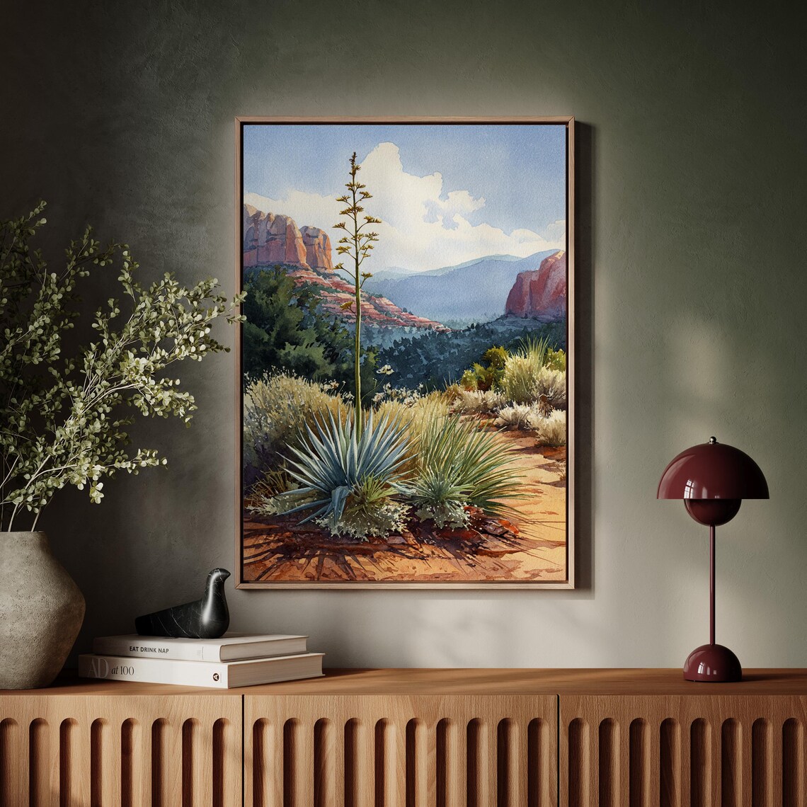 Southwest Desert Watercolor Art Print, Red Rock Landscape