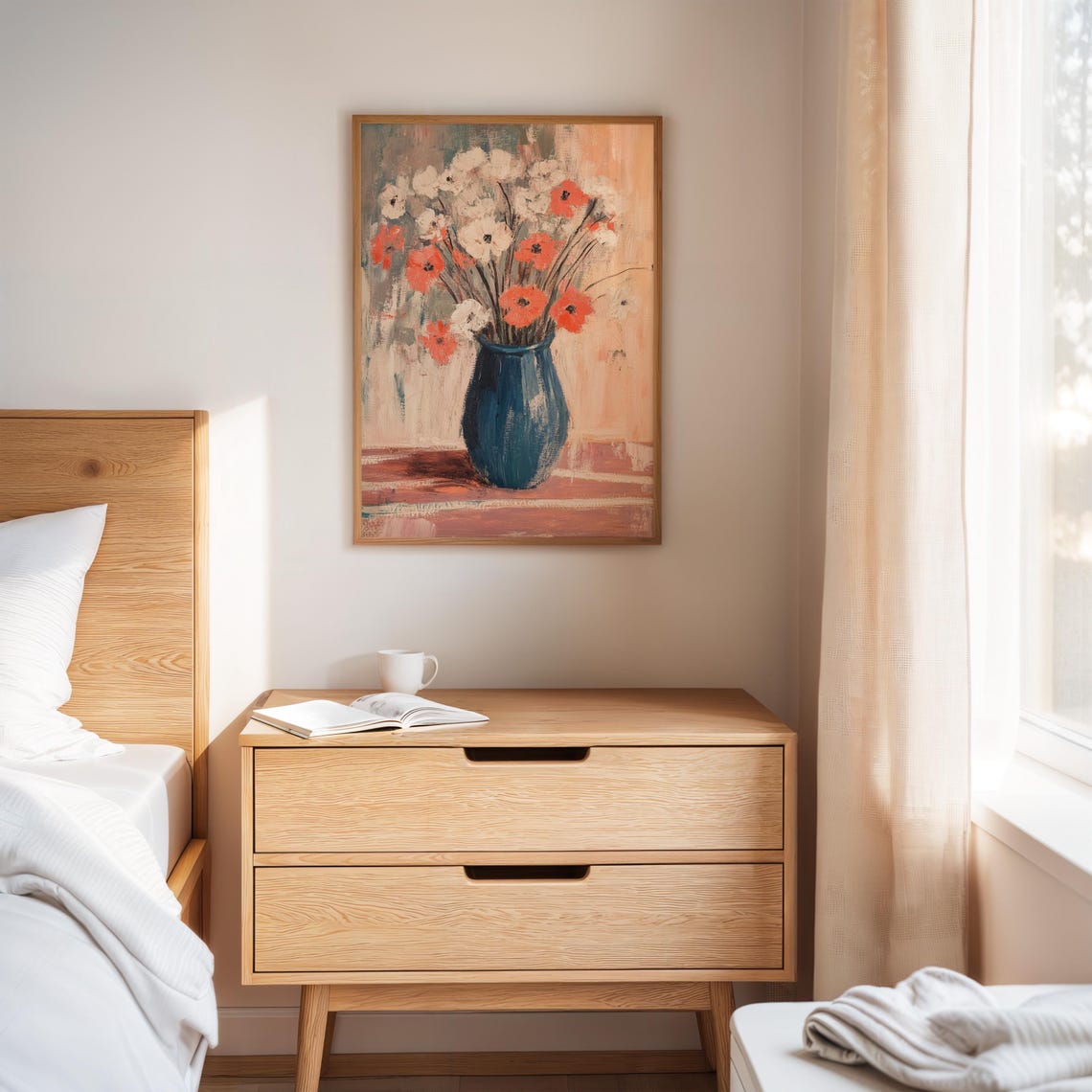 Red Poppies in Blue Vase Impressionist Floral Still Life Poster - Image 3