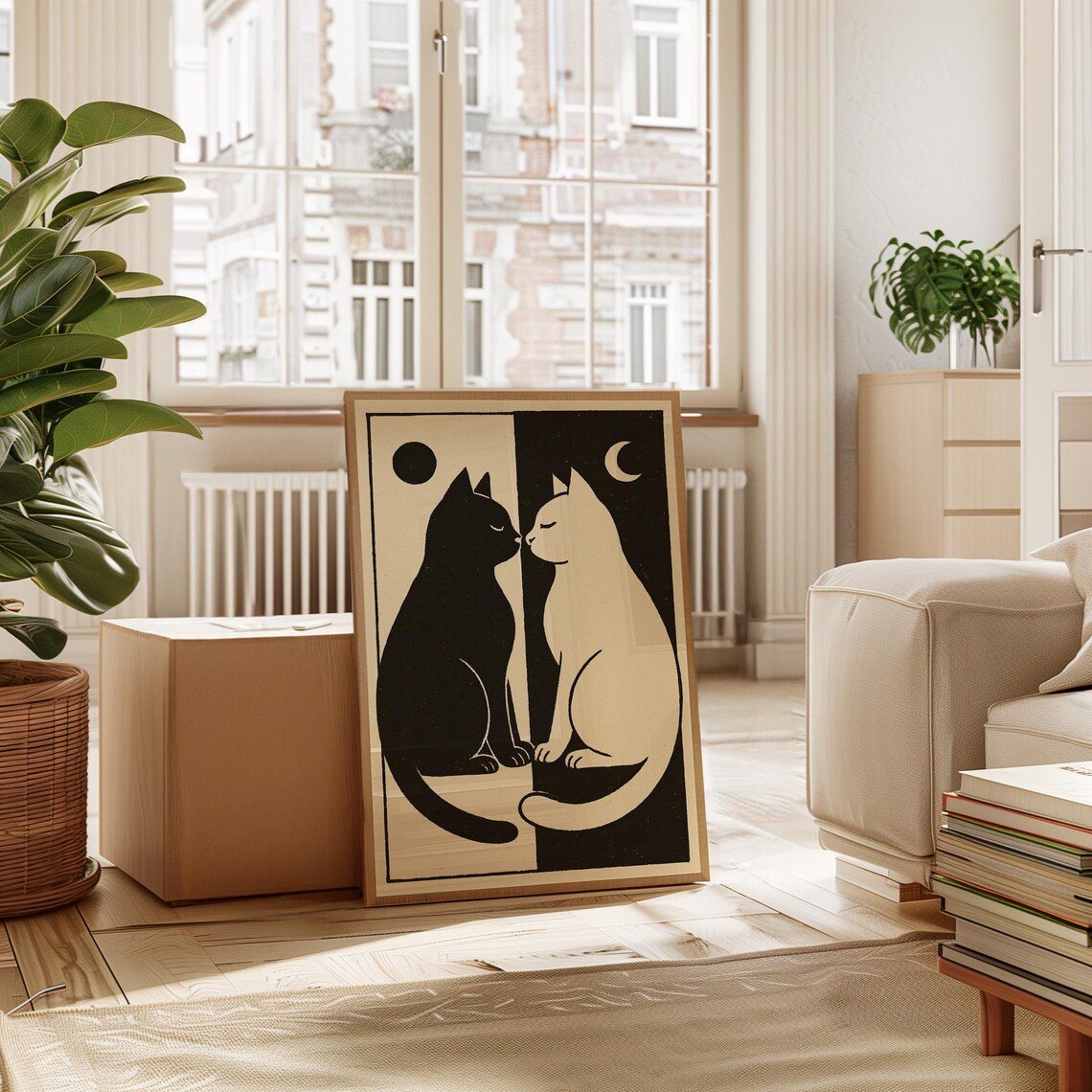 Yin Yang Cats Under Sun And Moon Art Print
