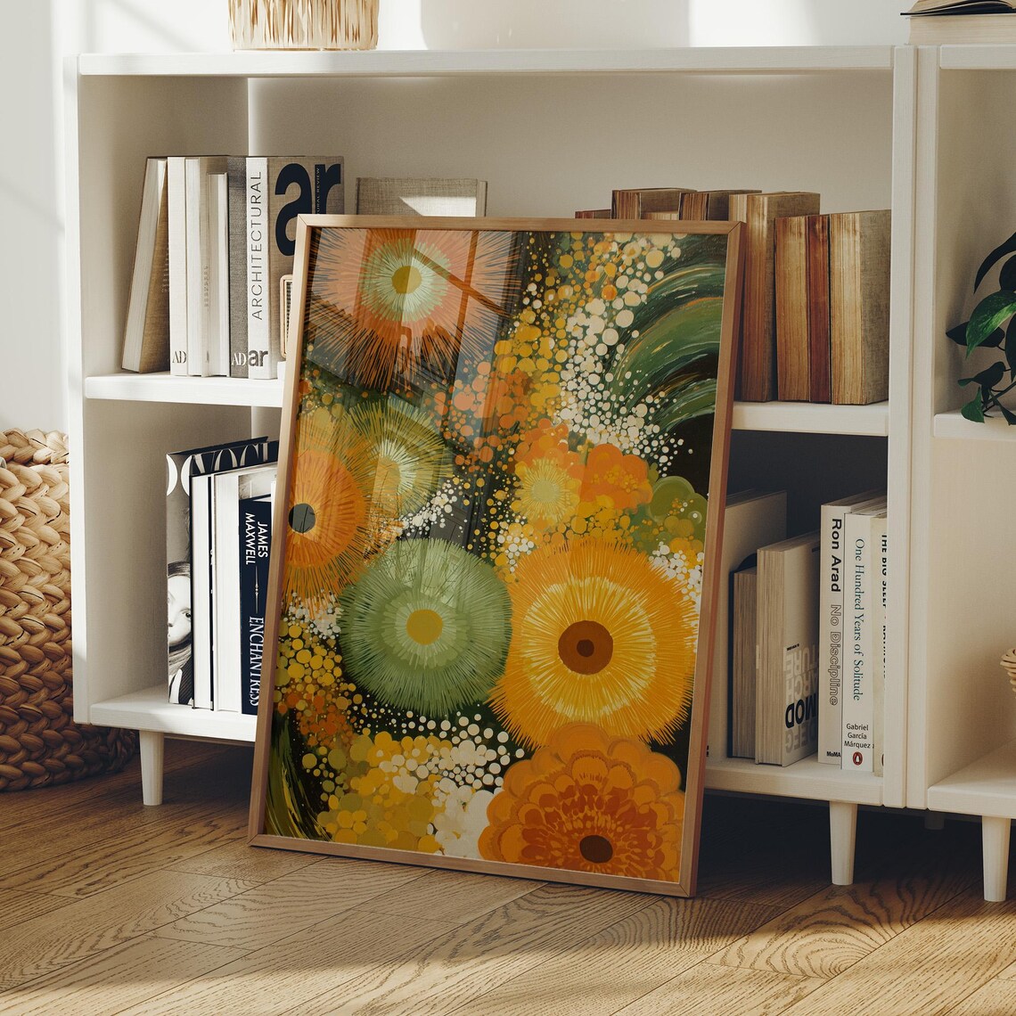 Retro Floral Burst Sunburst Flowers Mid Century Modern Botanical Poster