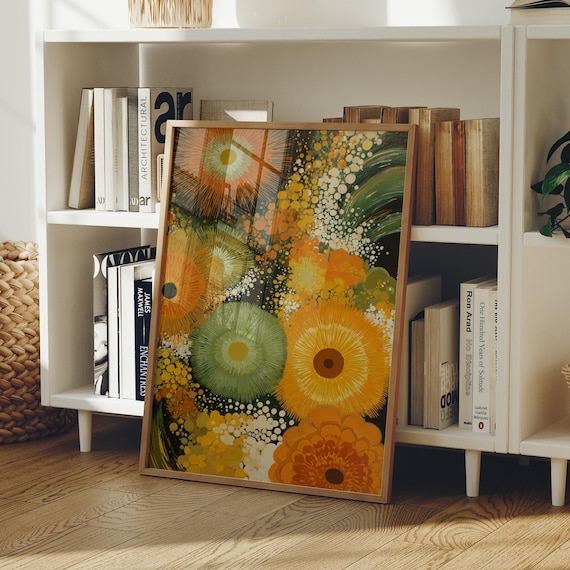 Retro Floral Burst Sunburst Flowers Mid Century Modern Botanical Poster