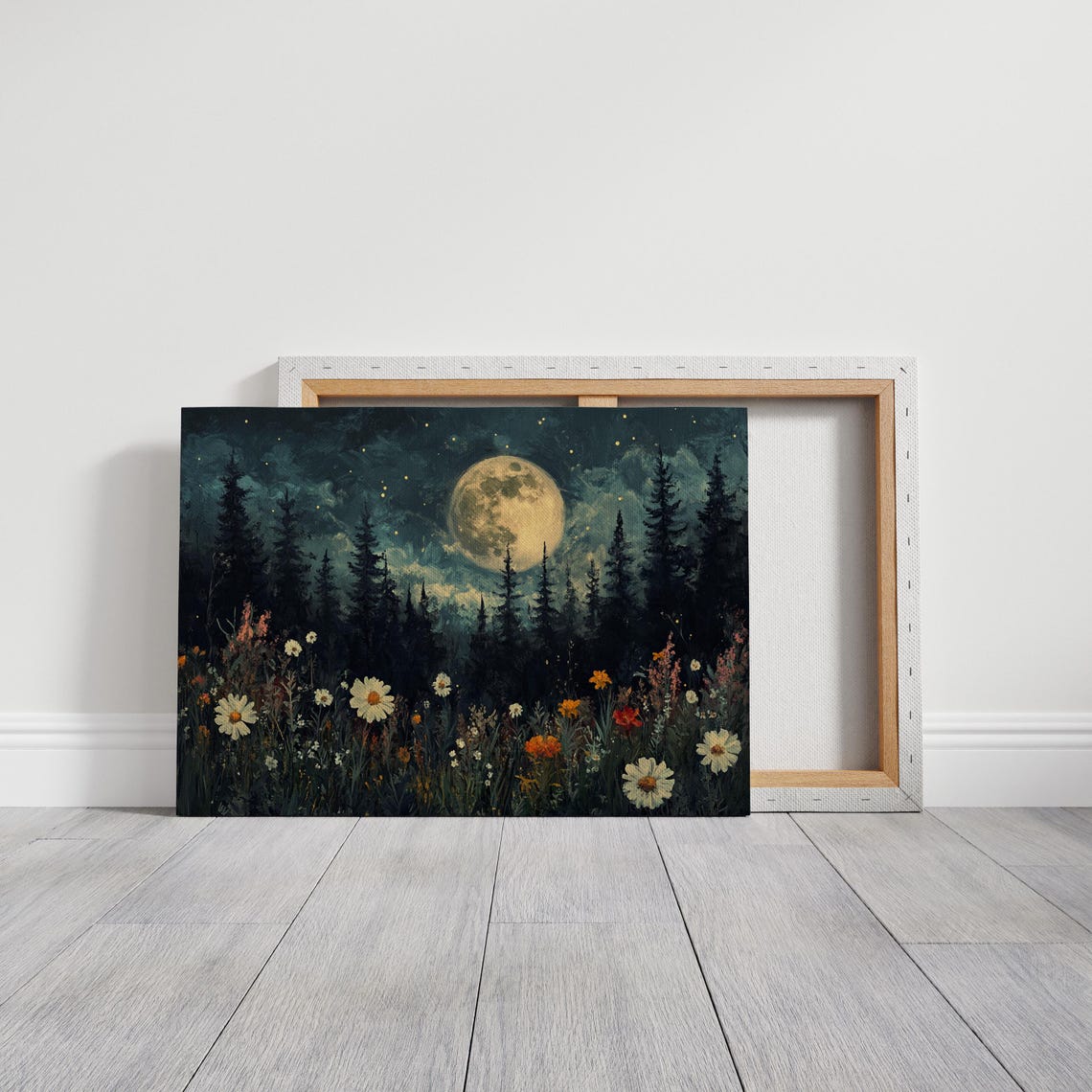 Moonlit Forest With Full Moon Stars And Wildflower Meadow Poster - Image 4