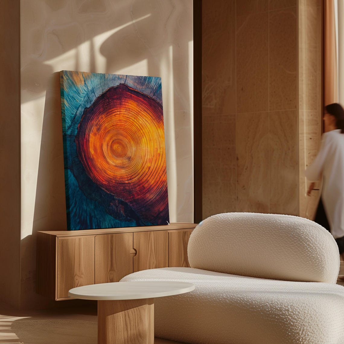 Fiery Ember Glow Tree Ring Teal Abstract Wood Botanical Wall Poster - Image 7