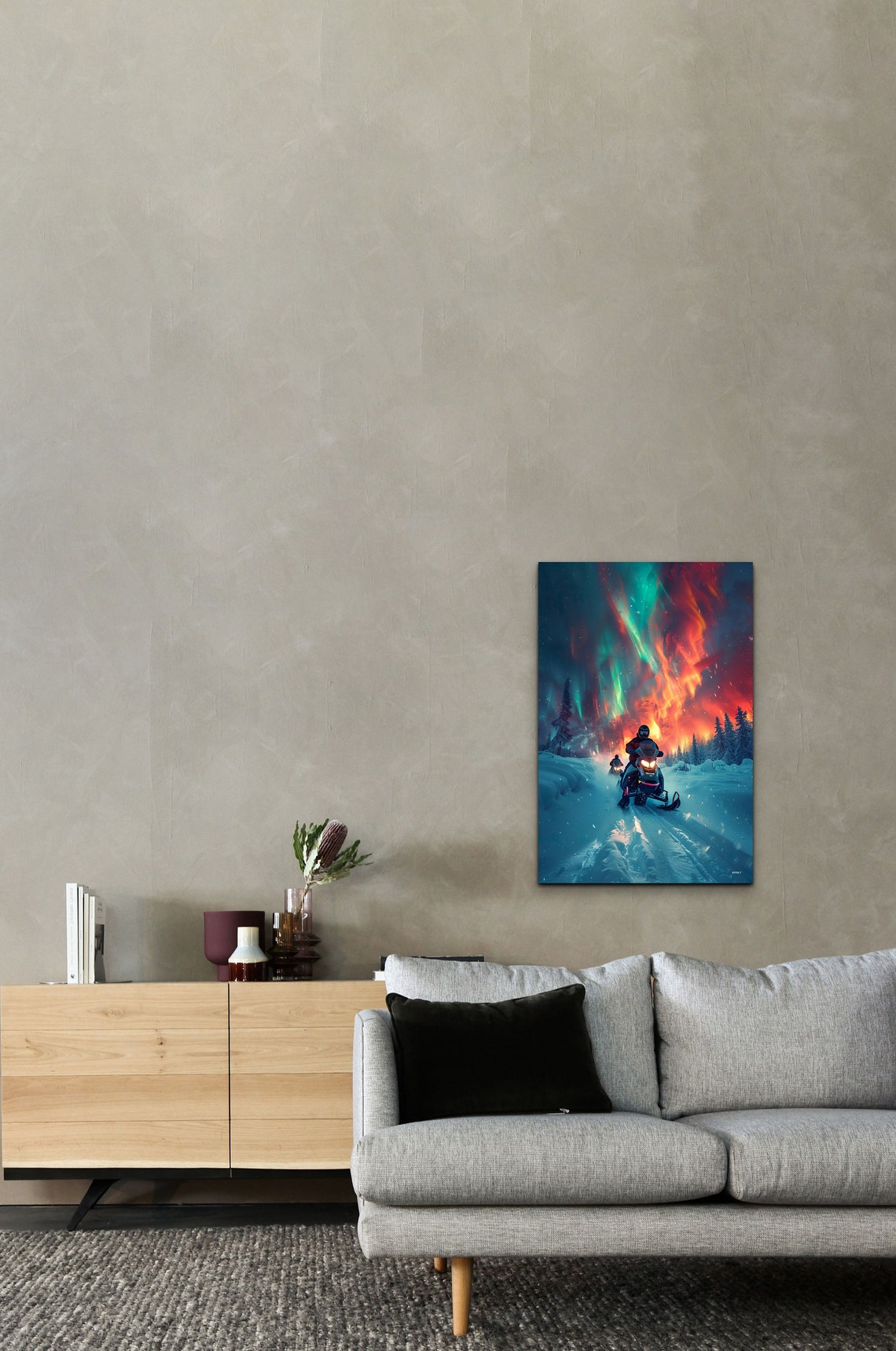 Snowmobile Rider Under Northern Lights Aurora Winter Night Poster - Image 3