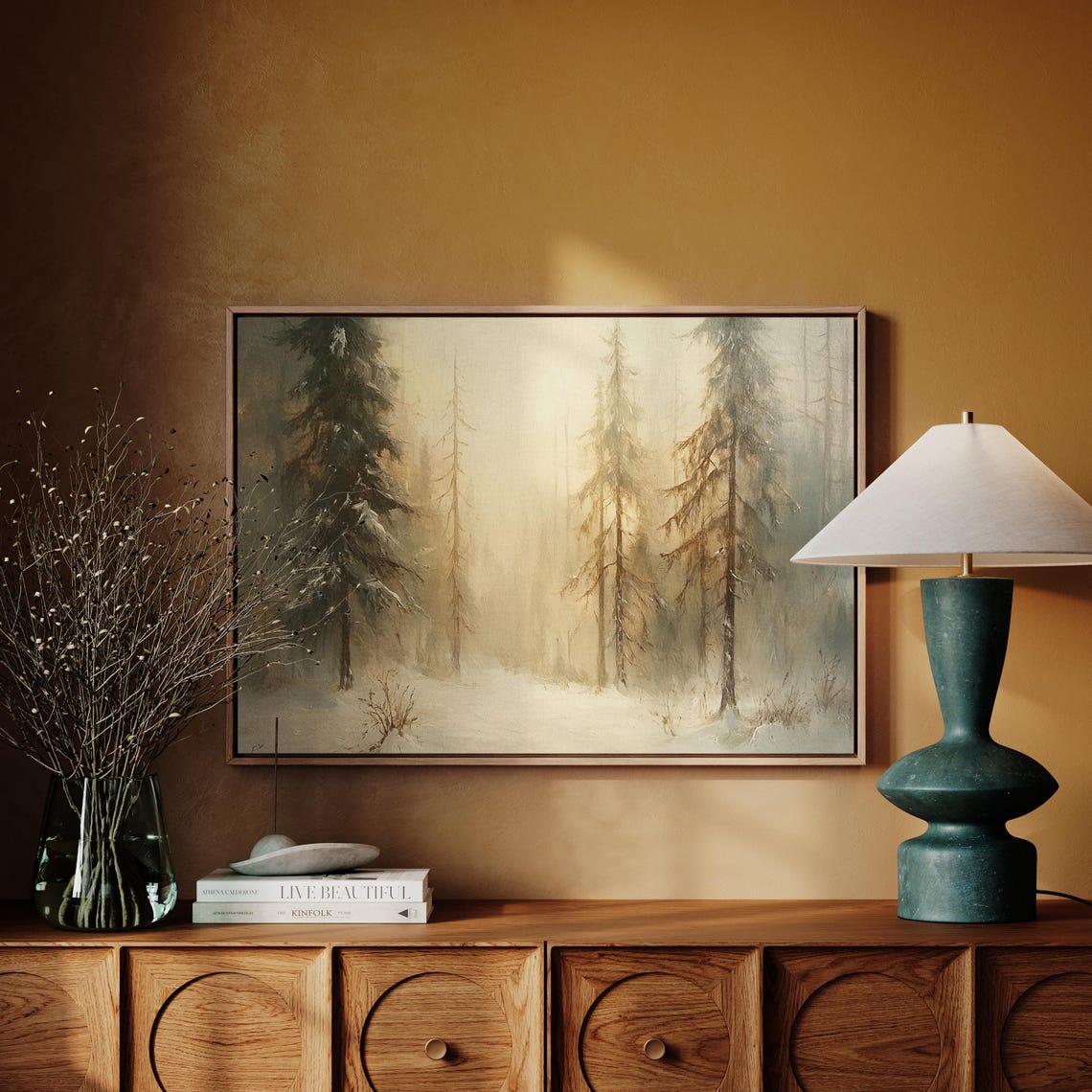 Misty Snowy Pine Forest Winter Wonderland Landscape Wall Art - Image 6