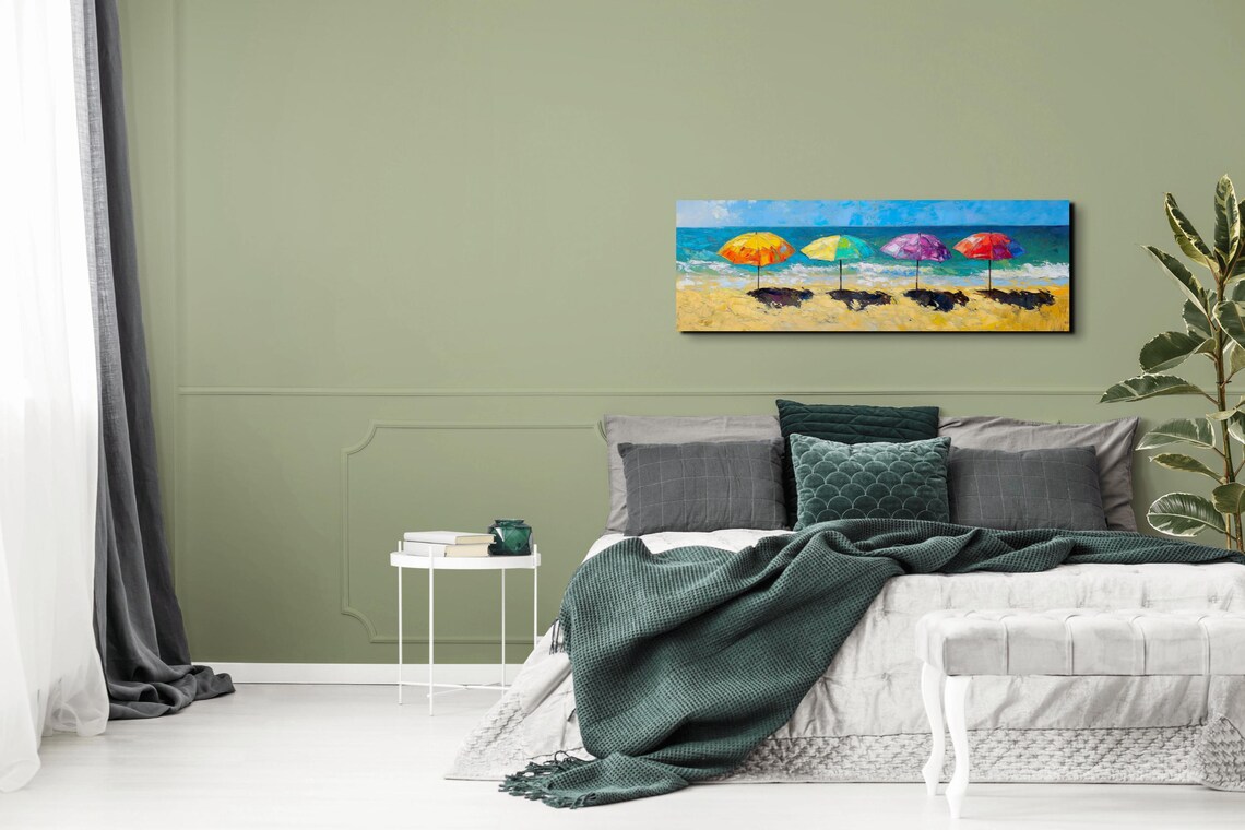 Beach Parasols Oil Painting, Panoramic Art Print - Image 5