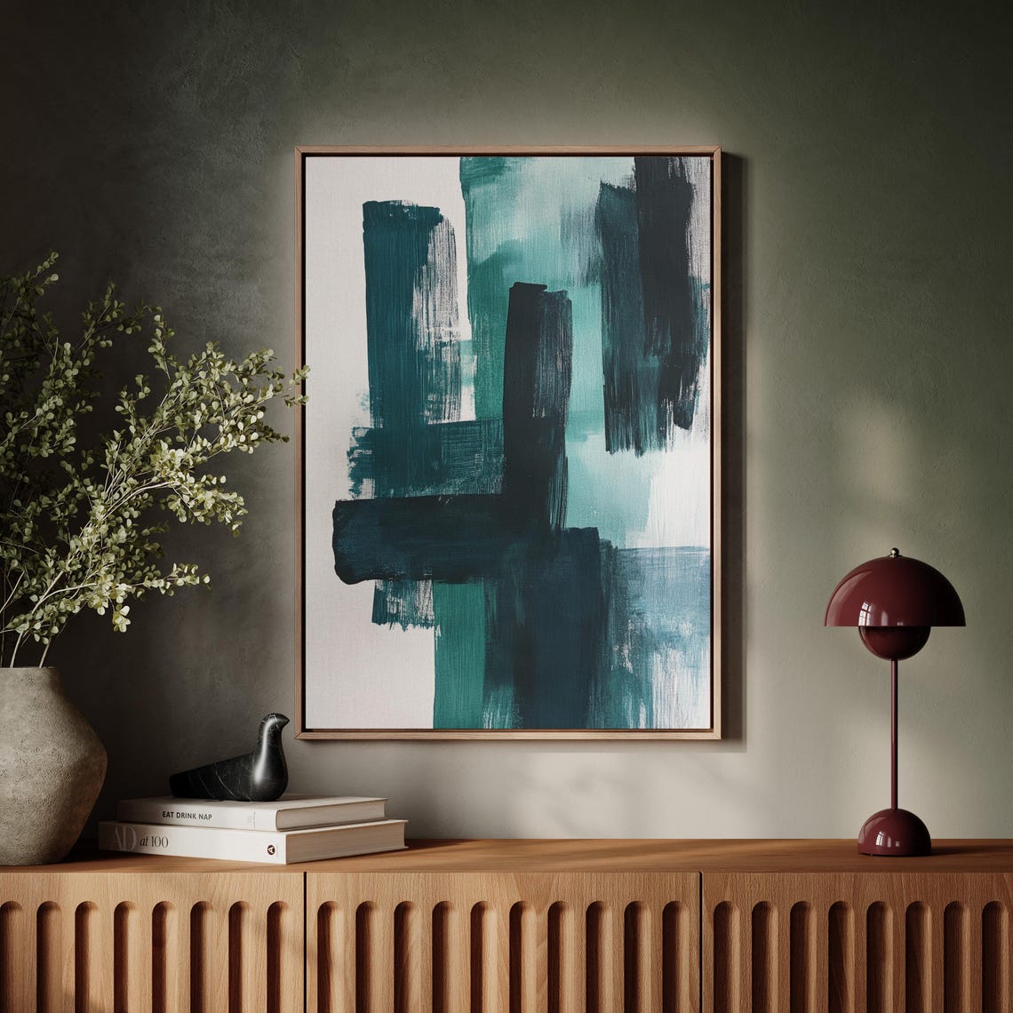 Teal Green Abstract Brushstroke Bold Modern Gallery Art Poster