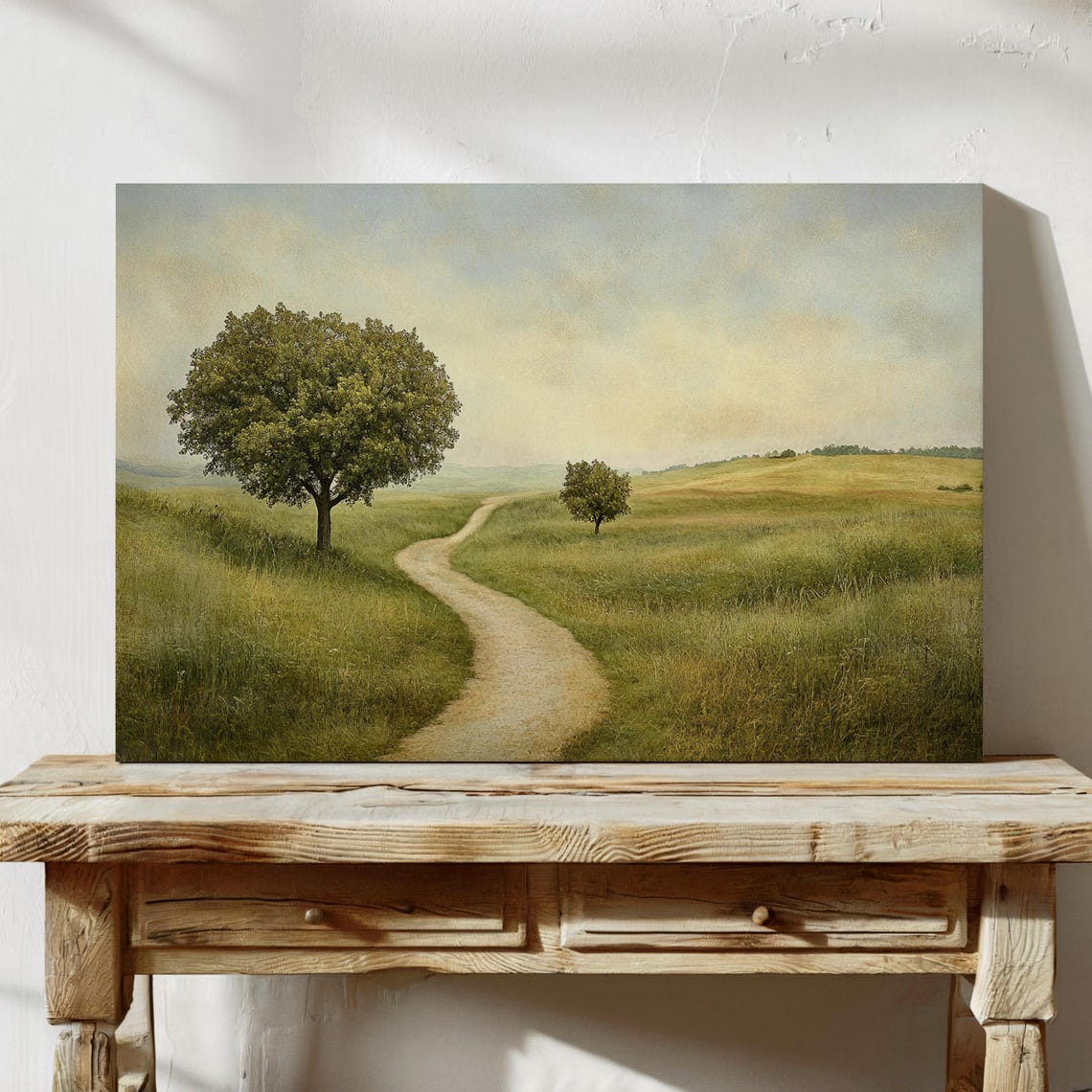 Rolling Green Hills Winding Path Vintage Countryside Painting Print - Image 5