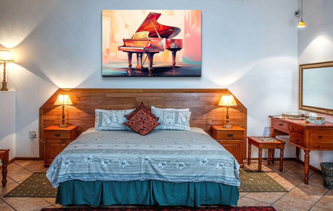 Red Grand Piano in Colorful Modern Abstract Watercolor Poster - Image 3