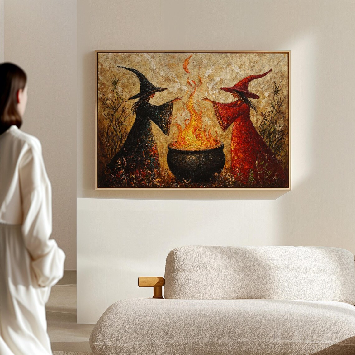 Mystical Witch Sisters Casting Fire Spell, Halloween Art Print - Image 7