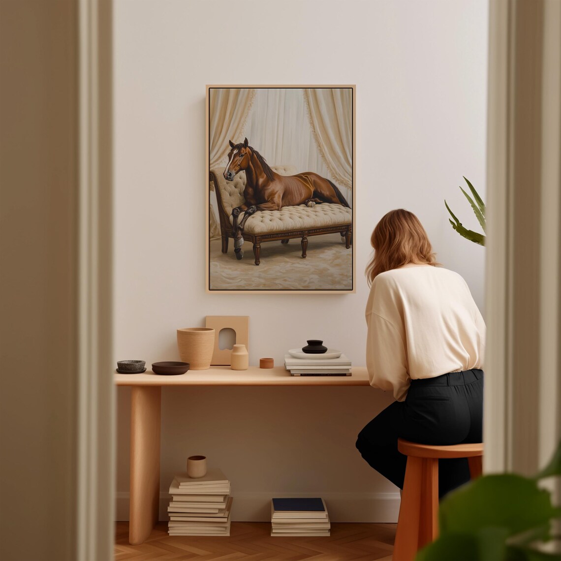 Horse Reclining On Chaise Lounge Elegant Equestrian Art Print - Image 4