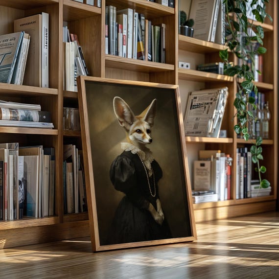 Victorian Fennec Fox Portrait In Black Dress