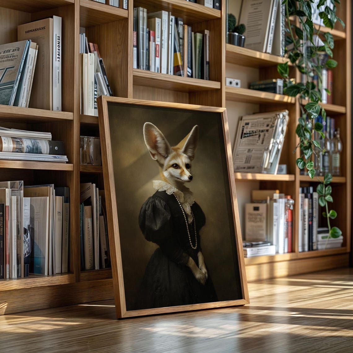 Victorian Fennec Fox Portrait In Black Dress