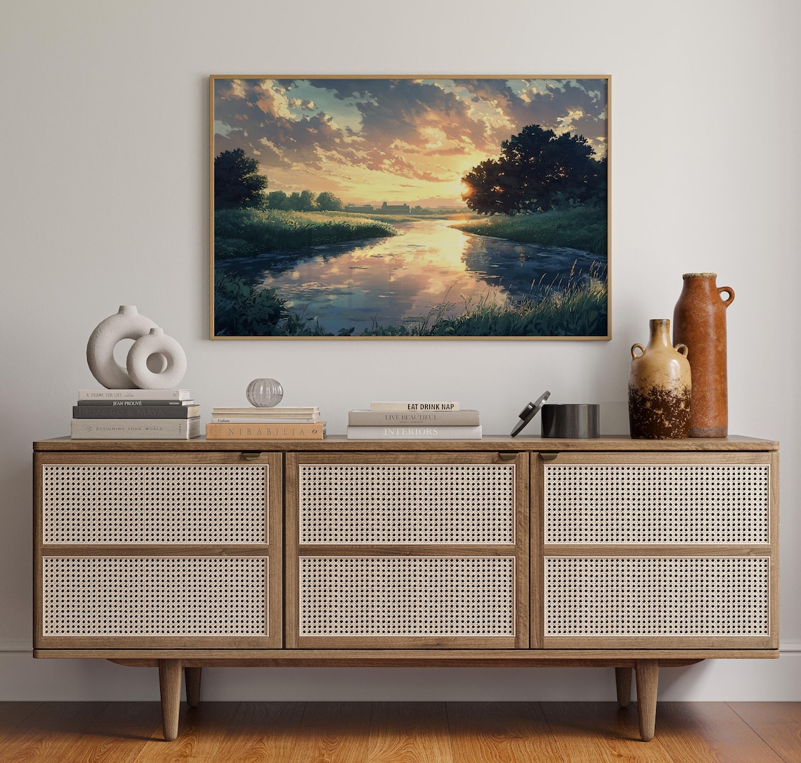 Golden Sunset Over River Landscape, Scenic Poster - Image 4