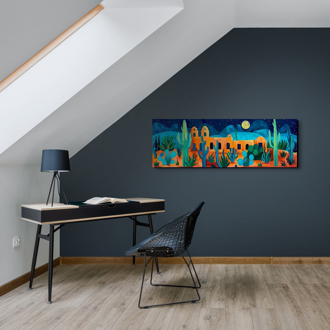 Desert Mission at Night Full Moon Agave and Saguaro Cactus Wall Poster - Image 6