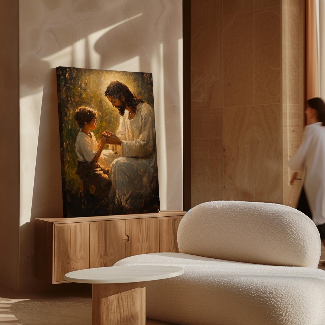 Jesus Blessing Young Boy Holding Hands Golden Light Scene Poster - Image 6