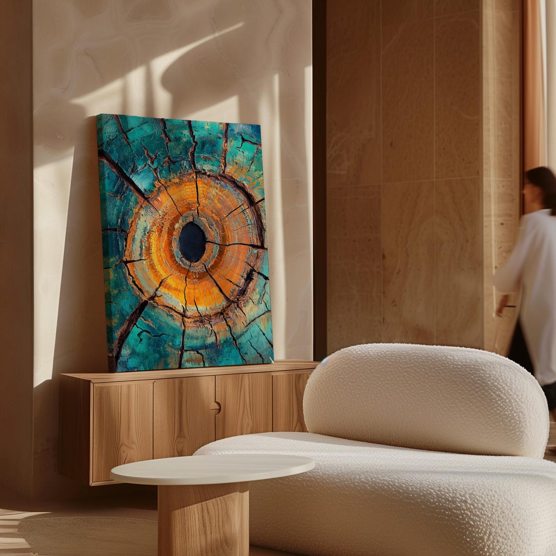 Cracked Teal Abstract Tree Ring Golden Glow Center Botanical Poster - Image 7