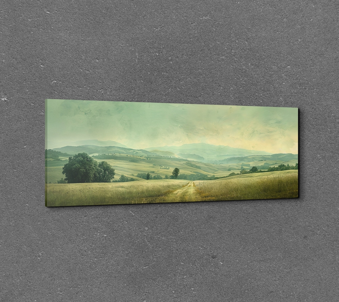 Misty Rolling Green Hills Countryside Vintage Landscape Poster - Image 3