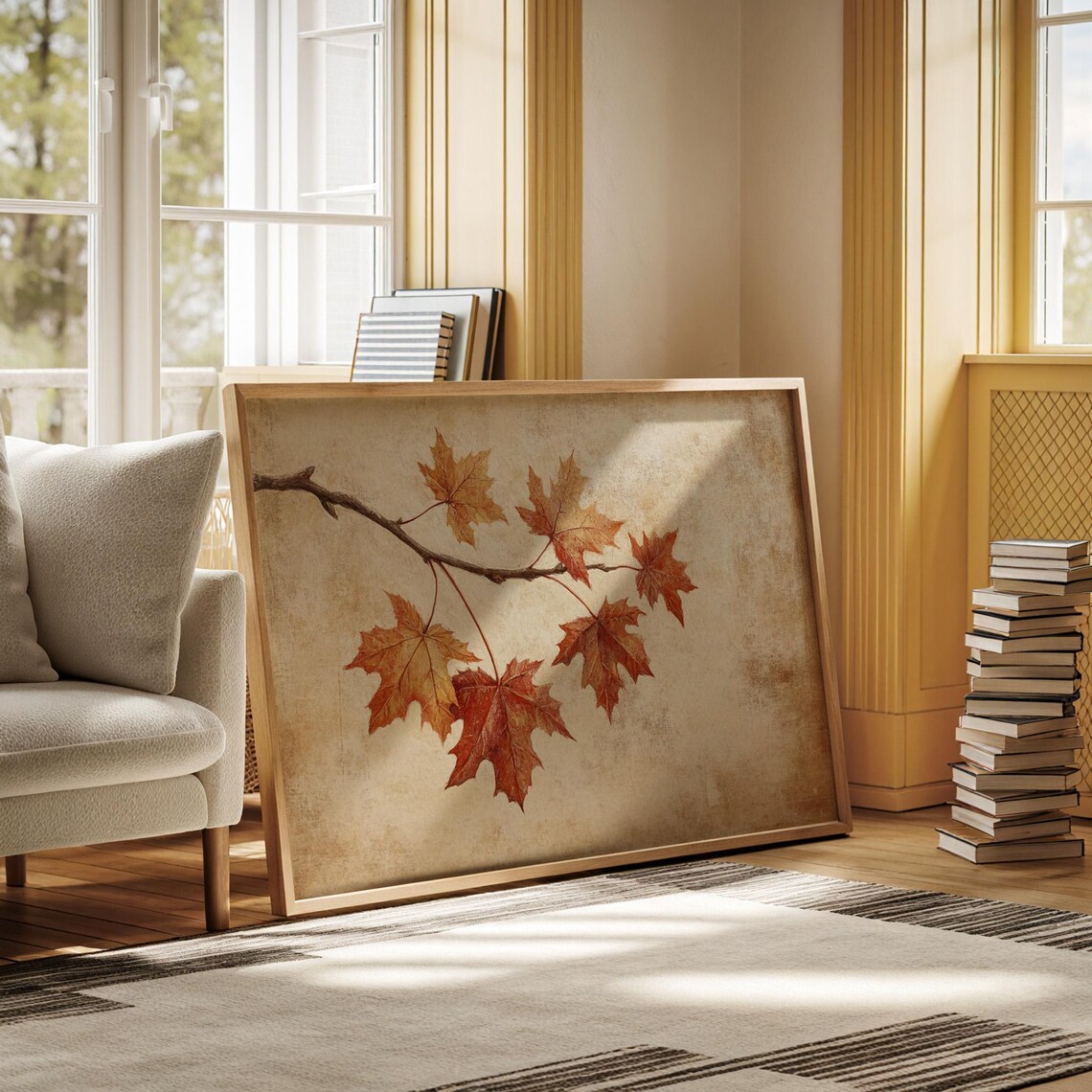 Rustic Autumn Maple Leaves Vintage Nature Art Print