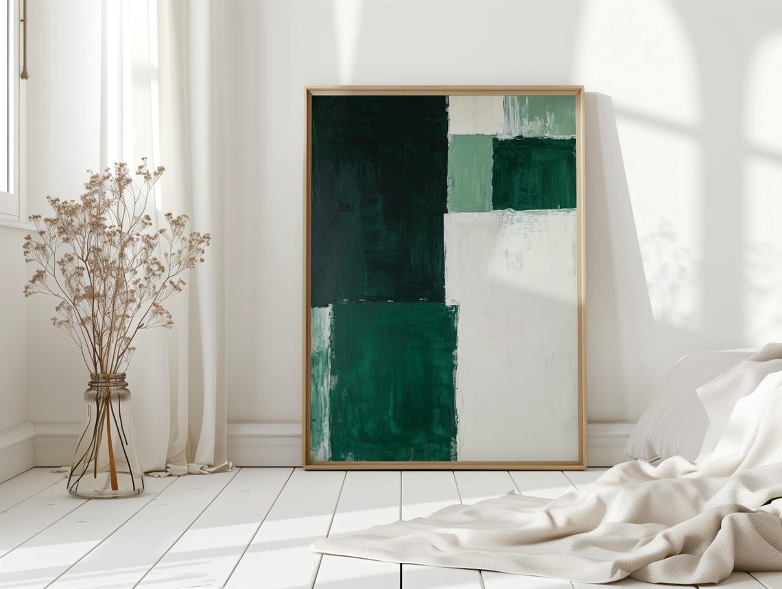 Deep Green Block Minimalist Abstract Geometric Canvas Poster