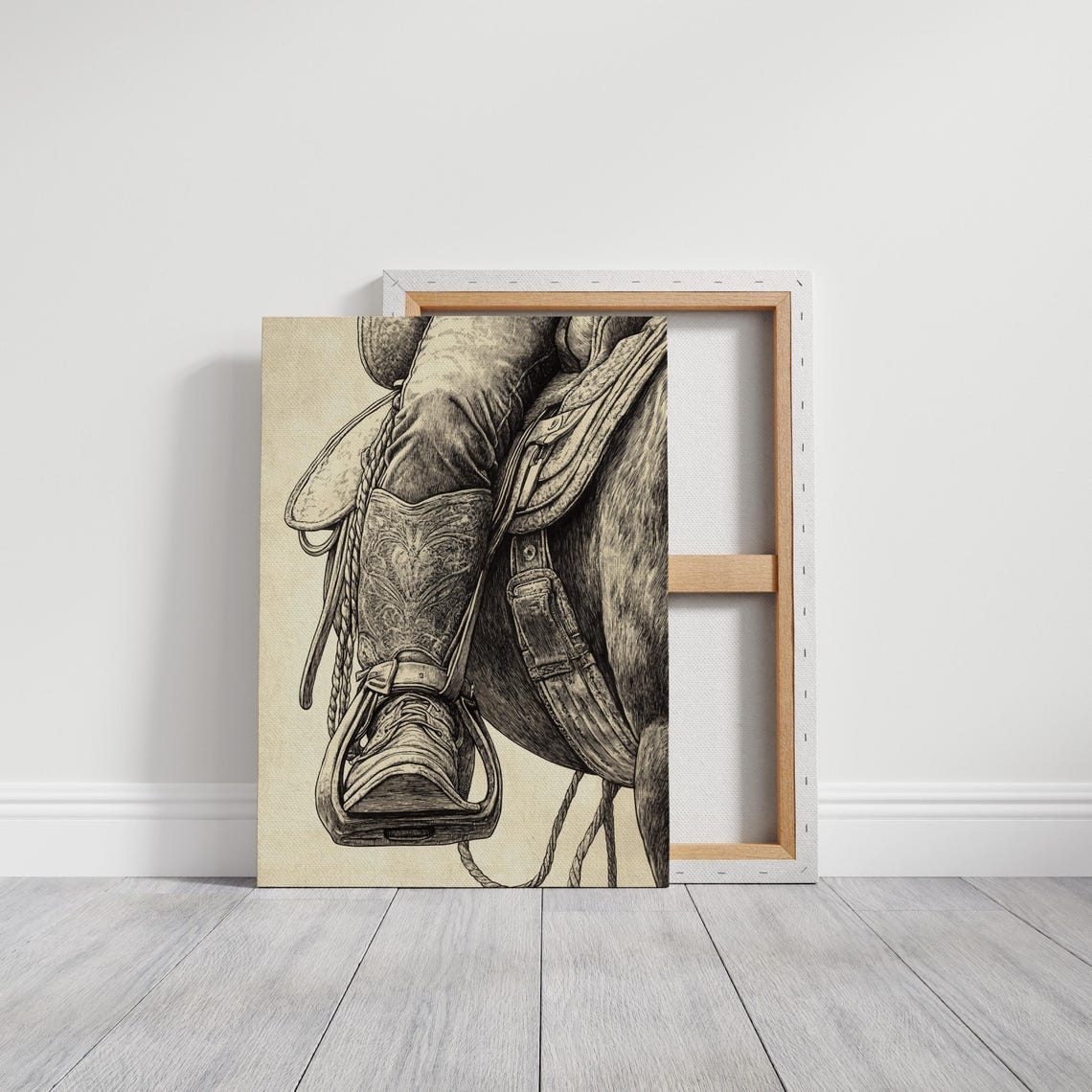 Detailed Cowboy Boot And Stirrup Ink Illustration Western Wall Art Print - Image 3
