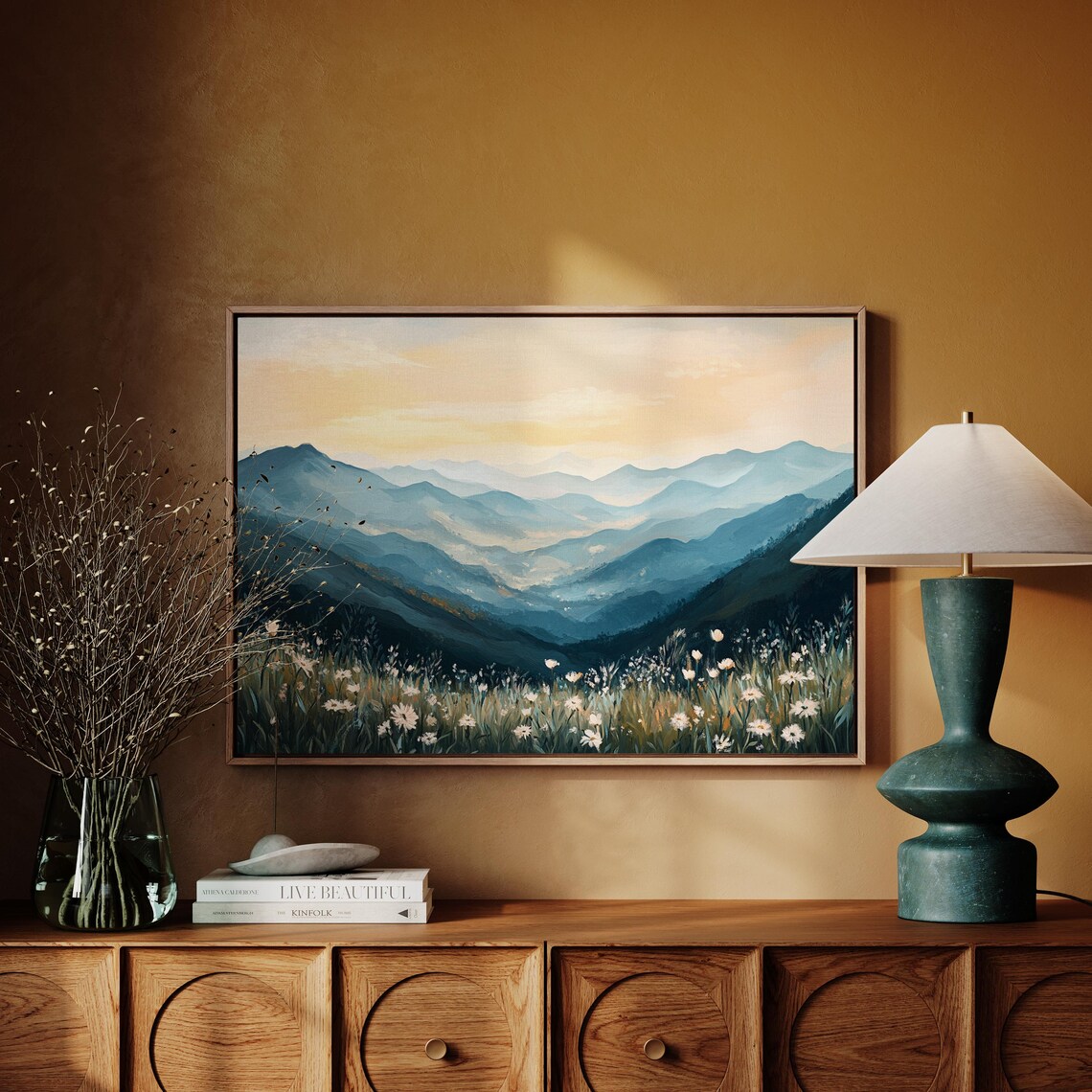 Blue Mountain Valley at Golden Sunrise Wildflower Meadow Poster - Image 5