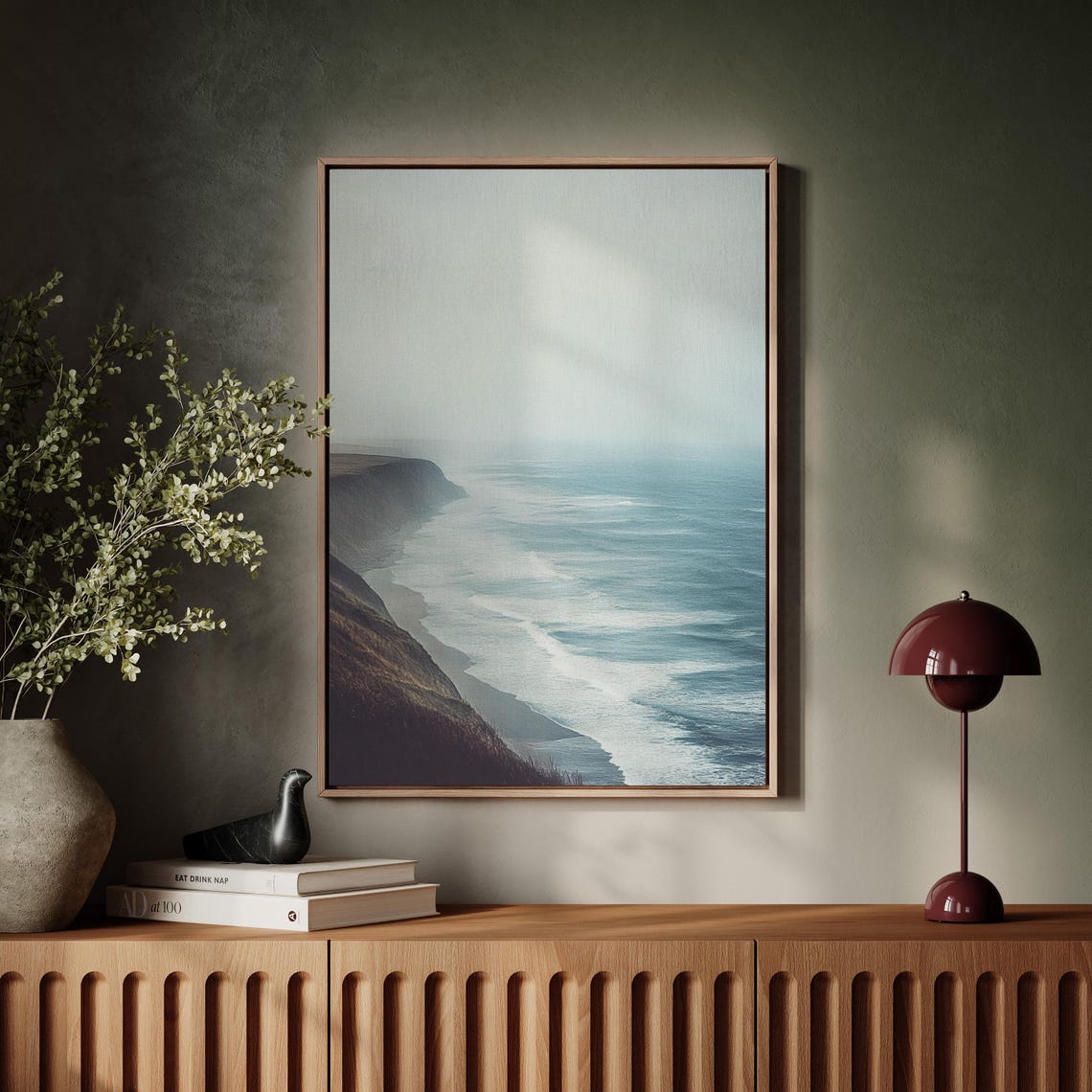 Misty Coastal Cliffs Foggy Ocean Waves Serene Seascape View Poster - Image 3