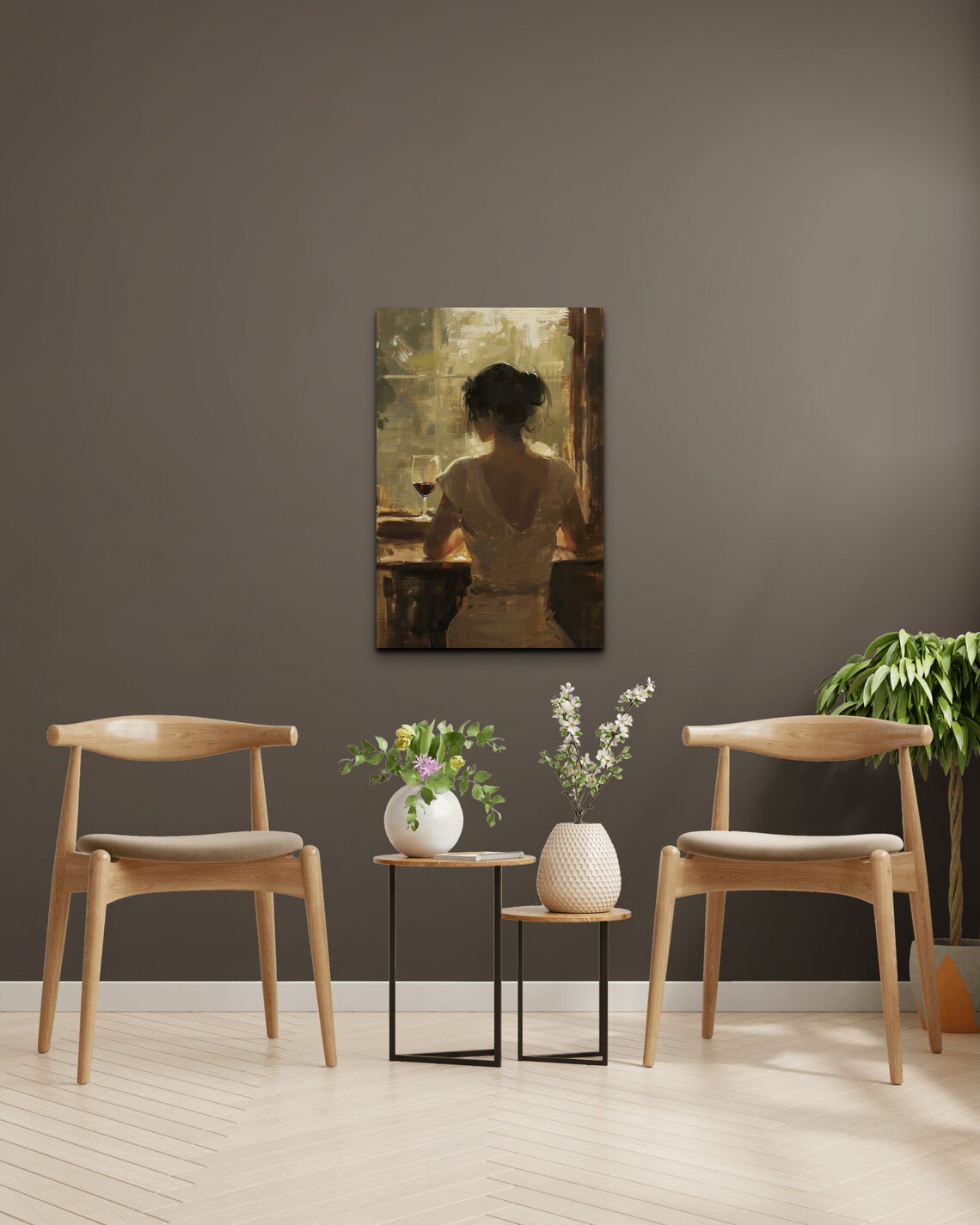 Elegant Woman Holding Wine Glass at Window Oil Painting Poster - Image 3