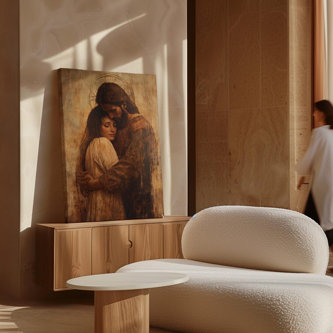 Jesus Embracing Woman Golden Halo Tender Faith Love Art Poster - Image 7