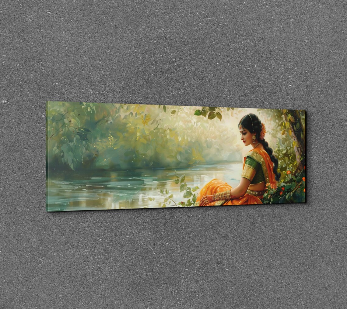 Indian Woman By The River Bank, Wall Art Print - Image 3