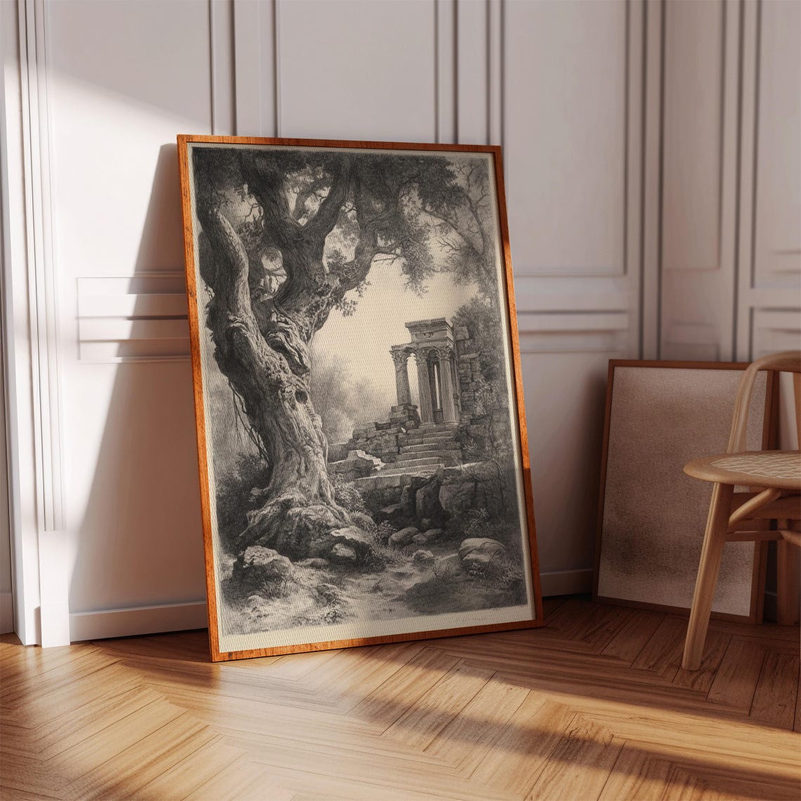 Classical Greek Temple Ruins Beside Ancient Olive Tree Poster