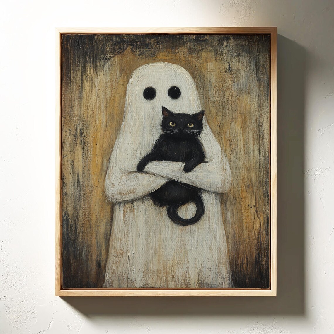 Ghost And Black Cat Rustic Halloween Art Print - Image 3