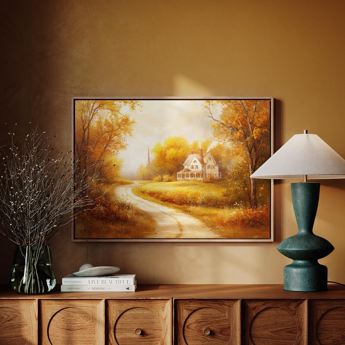 Country Cottage at the End of a Winding Path Golden Autumn Scene Poster - Image 4