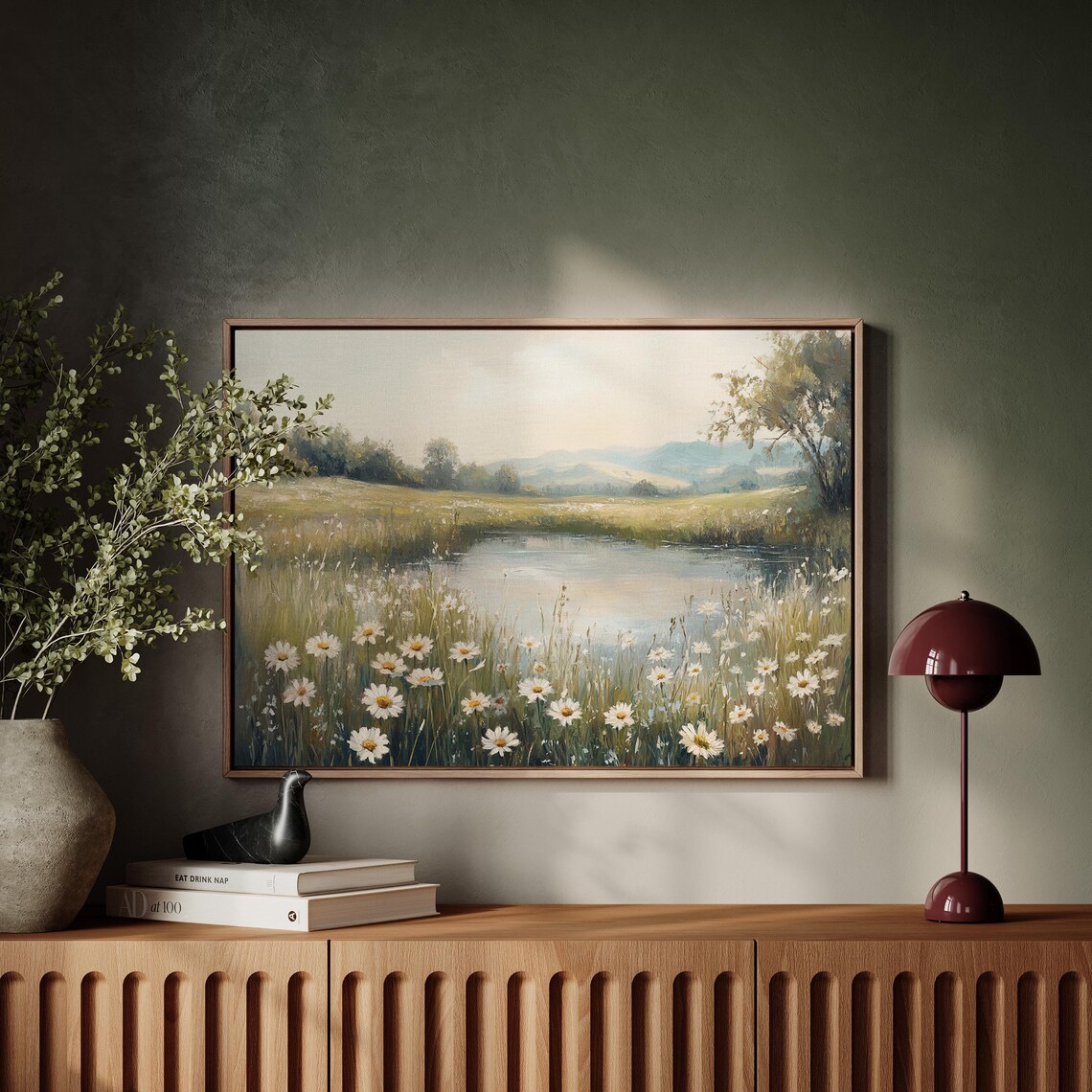 Serene Pond With Wild Daisies, Peaceful Landscape - Image 5