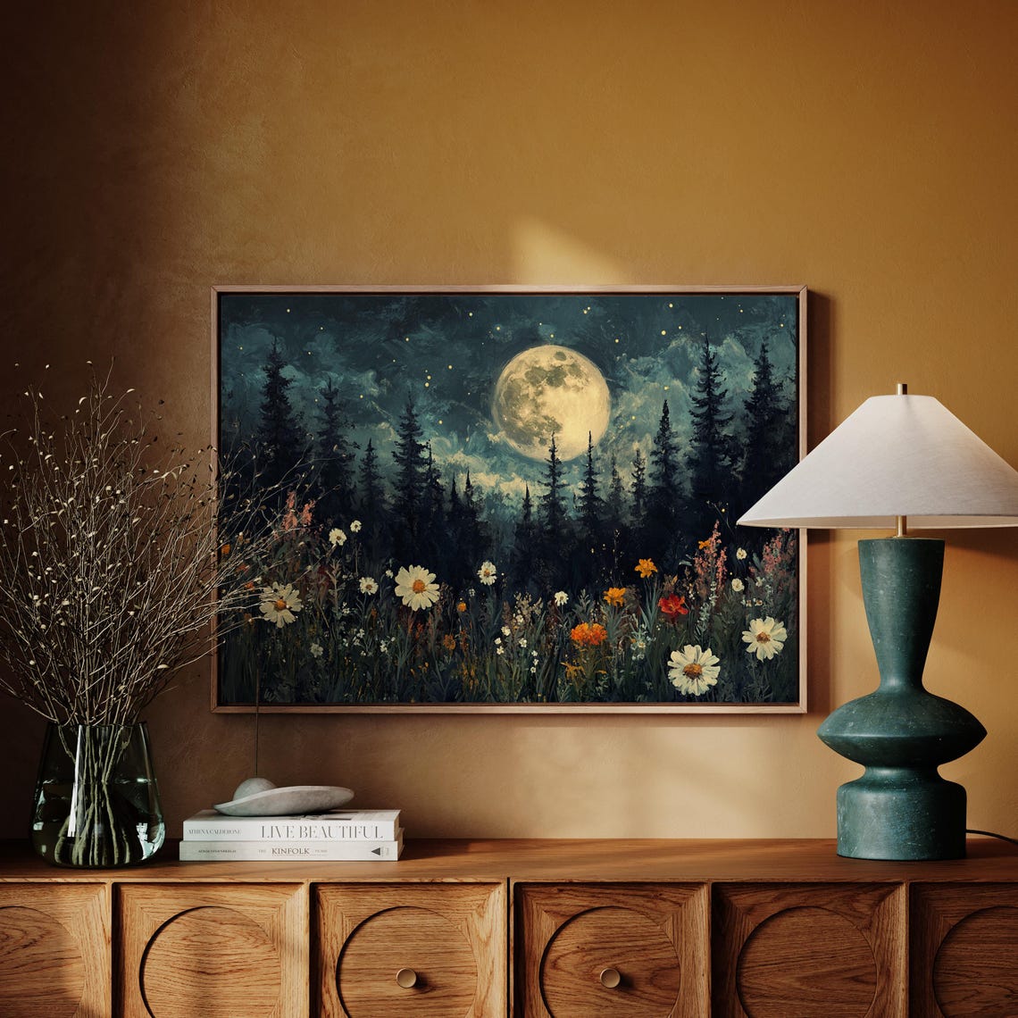 Moonlit Forest With Full Moon Stars And Wildflower Meadow Poster - Image 5