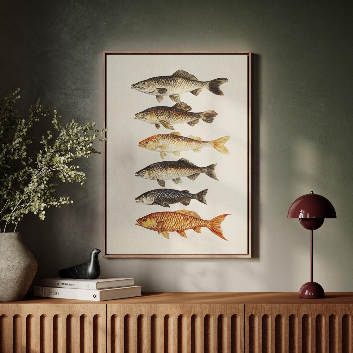 Six Vintage Fish Species Illustration Rustic Coastal Nature Art Poster - Image 3
