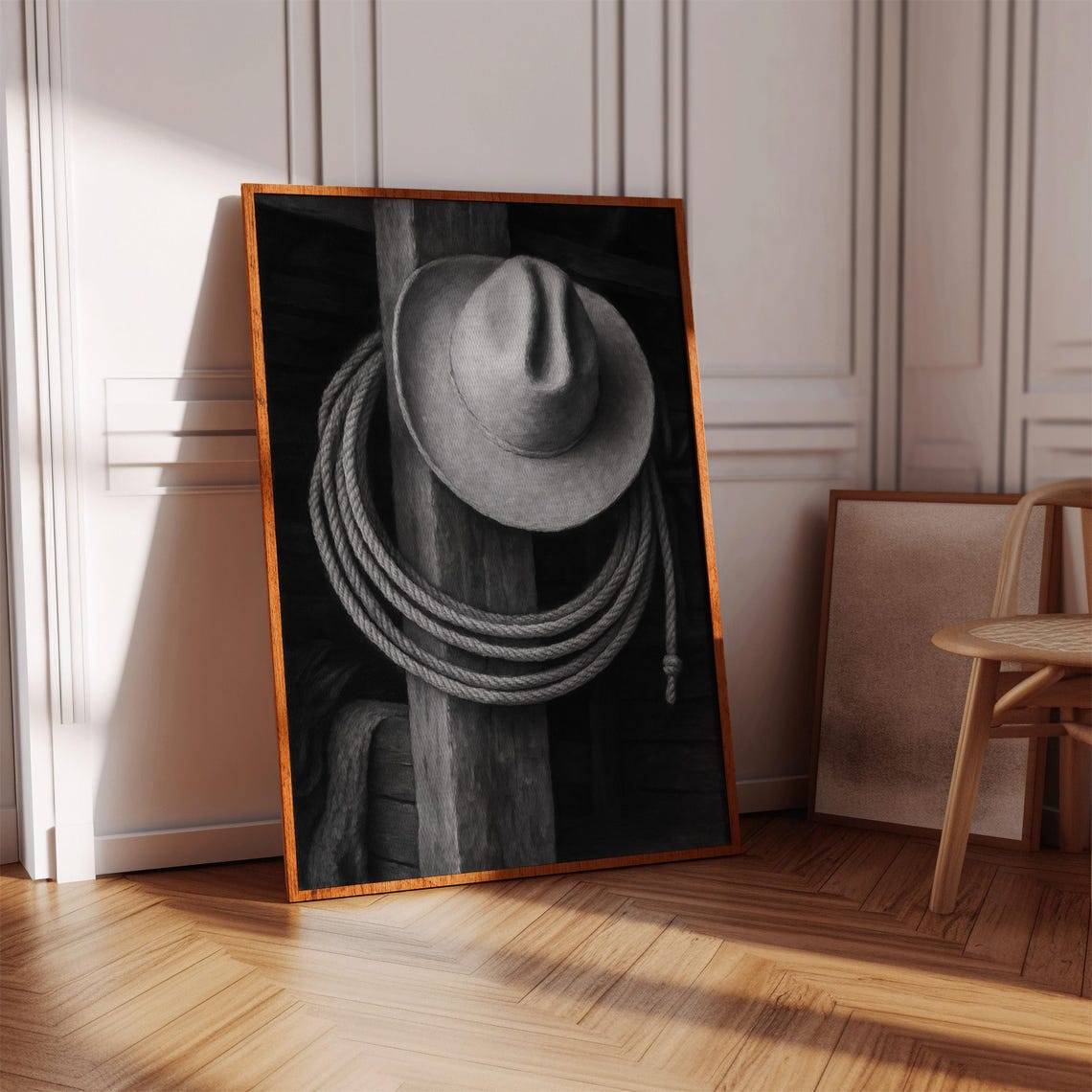 Cowboy Hat And Lasso Hanging Black White Ranch Still Life Poster
