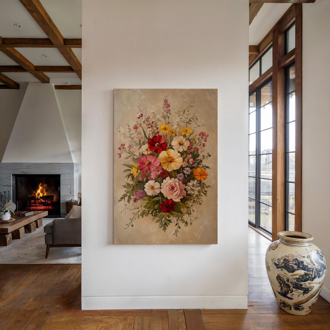 Blush Rose Cosmos Wildflower Bouquet Sunlit Vintage Floral Poster - Image 5