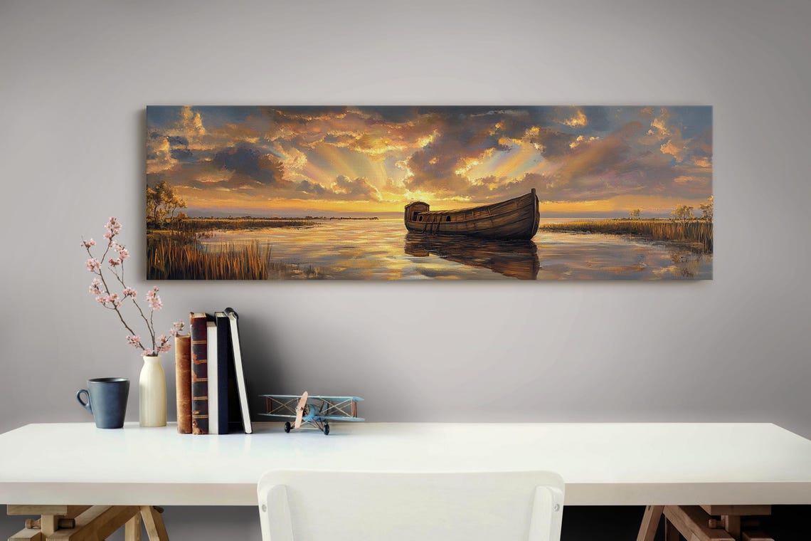 Noahs Ark Print Biblical Wall Art Christian Home Decor Sunset Faith Artwork Religious Boat Painting Scripture Inspired Gift - Image 2