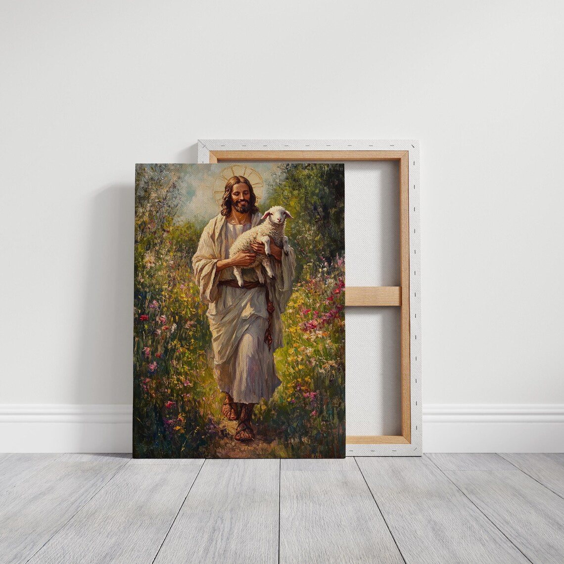 Jesus Christ Carrying Lamb Through Wildflower Meadow Good Shepherd Poster - Image 6
