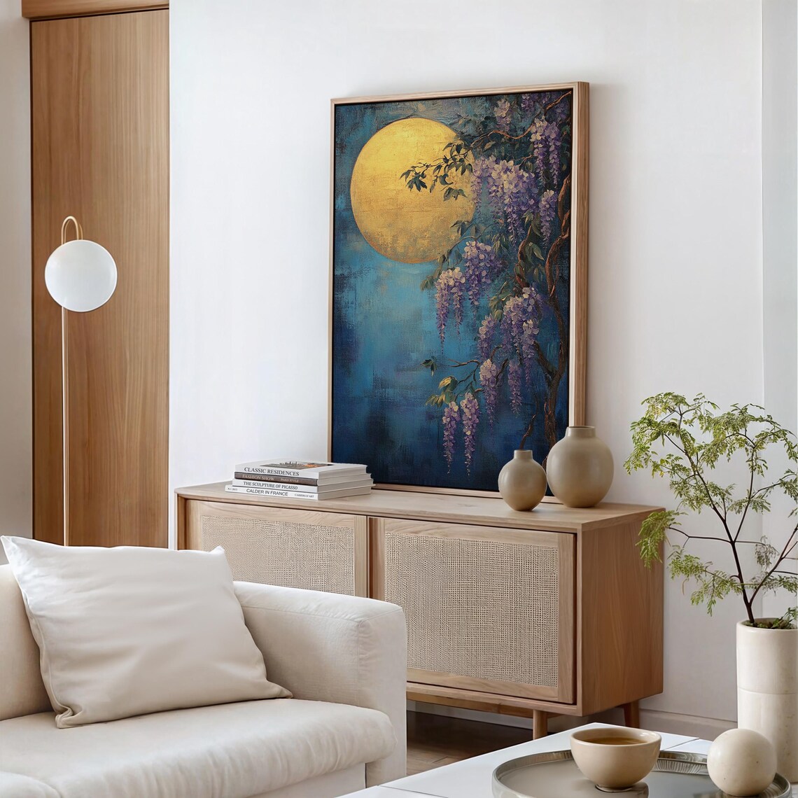 Tranquil Golden Moon Wisteria Vine Purple Blooms Night Garden Poster - Image 4