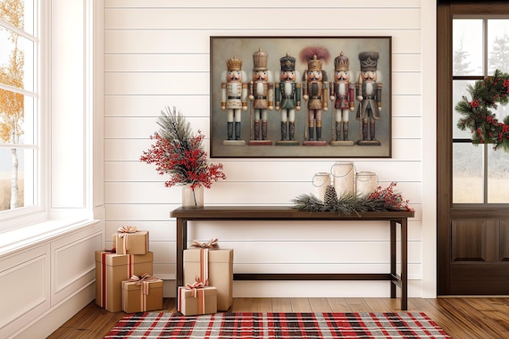Vintage Nutcracker Soldiers Row Christmas Traditional Painting Poster